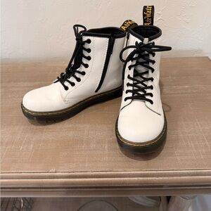White Leather Kids Doc Martin Lace-Up Boots